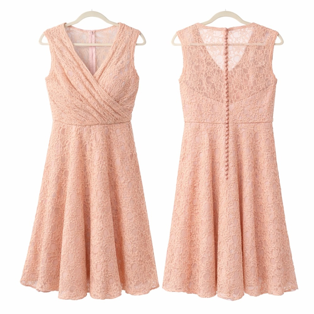 Morilee Blush Lace Fit & Flare Dress Size 14 Romantic Wedding Guest - Picture 2 of 10